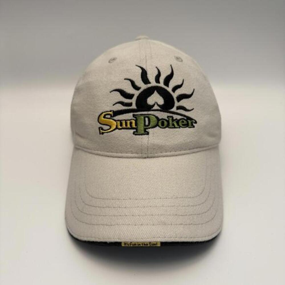 SunPoker Sun Poker Logo Cream Cotton Twill Baseball Cap Hat Adjustable Mens OS